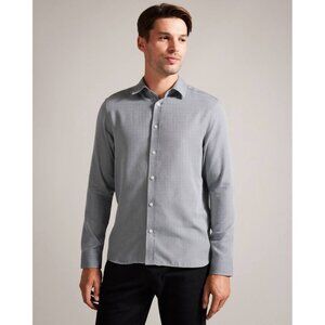 NWT Ted Baker Crotone Long Sleeve Herringbone Shirt Size 3 (M) Regular Fit in LT